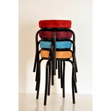 Yılmaz Masacılık 4 Adet Silinebilir Kumaş Siyah Metal Tabure Mutfak Taburesi