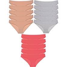 Royaleks 15 Adet Süper Eko Set Likralı Kadın Slip Külot Ten Gri Fuşya