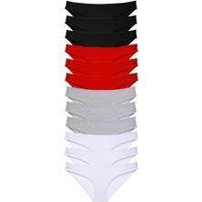 Royaleks 12 Adet Süper Eko Set Likralı Kadın Slip Külot Siyah Kırmızı Gri Beyaz