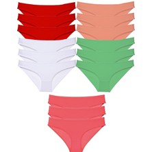 Royaleks 15 Adet Süper Eko Set Likralı Kadın Slip Külot Kırmızı Beyaz Pudra Yeşil Fuşya