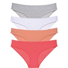 Royaleks 4 Adet Süper Eko Set Likralı Kadın Slip Külot Gri Beyaz Pudra Fuşya