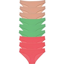 Royaleks 9 Adet Süper Eko Set Likralı Kadın Slip Külot Ten Yeşil Fuşya