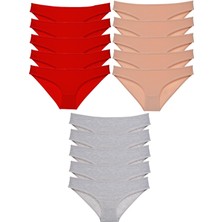 Royaleks 15 Adet Süper Eko Set Likralı Kadın Slip Külot Kırmızı Ten Gri