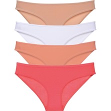 Royaleks 4 Adet Süper Eko Set Likralı Kadın Slip Külot Ten Beyaz Pudra Fuşya