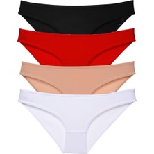 Royaleks 4 Adet Süper Eko Set Likralı Kadın Slip Külot Siyah Kırmızı Ten Beyaz