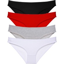 Royaleks 4 Adet Süper Eko Set Likralı Kadın Slip Külot Siyah Kırmızı Gri Beyaz