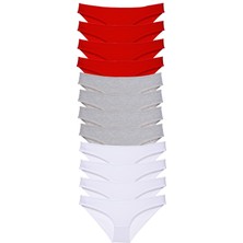 Royaleks 12 Adet Süper Eko Set Likralı Kadın Slip Külot Kırmızı Gri Beyaz