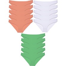 Royaleks 15 Adet Süper Eko Set Likralı Kadın Slip Külot Pudra Beyaz Yeşil