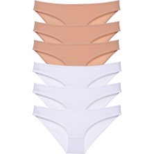 Royaleks 6 Adet Süper Eko Set Likralı Kadın Slip Külot Ten Beyaz