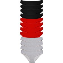 Royaleks 12 Adet Süper Eko Set Likralı Kadın Slip Külot Siyah Kırmızı Gri