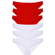 Royaleks 6 Adet Süper Eko Set Likralı Kadın Slip Külot Kırmızı Beyaz