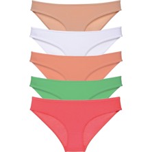 Royaleks 5 Adet Süper Eko Set Likralı Kadın Slip Külot Ten Beyaz Pudra Yeşil Fuşya