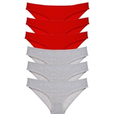 Royaleks 6 Adet Süper Eko Set Likralı Kadın Slip Külot Kırmızı Gri