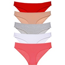 Royaleks 5 Adet Süper Eko Set Likralı Kadın Slip Külot Kırmızı Ten Gri Beyaz Fuşya