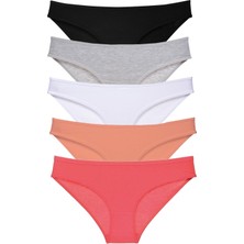 Royaleks 5 Adet Süper Eko Set Likralı Kadın Slip Külot Siyah Gri Beyaz Pudra Fuşya