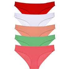 Royaleks 5 Adet Süper Eko Set Likralı Kadın Slip Külot Kırmızı Beyaz Pudra Yeşil Fuşya