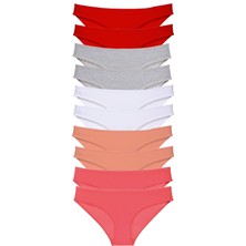 Royaleks 10 Adet Süper Eko Set Likralı Kadın Slip Külot Kırmızı Gri Beyaz Pudra Fuşya