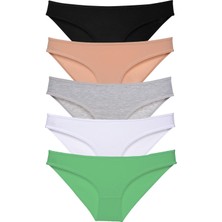 Royaleks 5 Adet Süper Eko Set Likralı Kadın Slip Külot Siyah Ten Gri Beyaz Yeşil