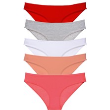 Royaleks 5 Adet Süper Eko Set Likralı Kadın Slip Külot Kırmızı Gri Beyaz Pudra Fuşya