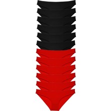 Royaleks 12 Adet Süper Eko Set Likralı Kadın Slip Külot Siyah Kırmızı