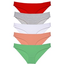 Royaleks 5 Adet Süper Eko Set Likralı Kadın Slip Külot Kırmızı Gri Beyaz Pudra Yeşil
