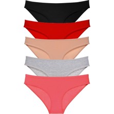 Royaleks 5 Adet Süper Eko Set Likralı Kadın Slip Külot Siyah Kırmızı Ten Gri Fuşya