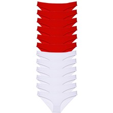 Royaleks 12 Adet Süper Eko Set Likralı Kadın Slip Külot Kırmızı Beyaz