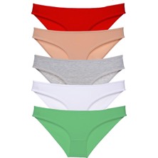 Royaleks 5 Adet Süper Eko Set Likralı Kadın Slip Külot Kırmızı Ten Gri Beyaz Yeşil