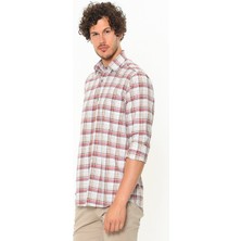 Varetta Erkek Kahverengi Klasik Kesim Desenli Tek Cepli Yaka Düğmeli Uzun Kollu Gömlek