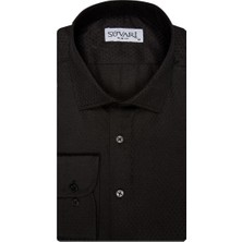 Süvari Slim Fit Armürlü Siyah Erkek Gömlek