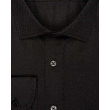 Süvari Slim Fit Armürlü Siyah Erkek Gömlek