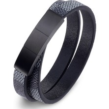 Chavin Çelik 2 Sıra Deri Erkek Bileklik Dr08