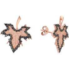 Chavin Siyah Taş Mini Çınar Yaprağı Gümüş Küpe Dz25