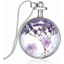 Chavin Yaşayan Kristal Cam Kurutulmuş Çiçek Bayan Kolye Dr36