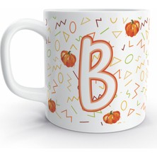 Rock'n Fox B Harfi Balkabağı  Tasarım Renkli Harfli Kupa Bardak