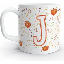 Rock'n Fox J Harfi Balkabağı  Tasarım Renkli Harfli Kupa Bardak