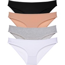 Royaleks 4 Adet Süper Eko Set Likralı Kadın Slip Külot Siyah Ten Gri Beyaz