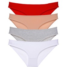 Royaleks 4 Adet Süper Eko Set Likralı Kadın Slip Külot Kırmızı Ten Gri Beyaz