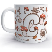 Rock'n Fox C Harfi Mantar Sonbahar Tasarım Desenli Harfli Kupa Bardak