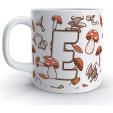 Rock'n Fox E Harfi Mantar Sonbahar Tasarım Desenli Harfli Kupa Bardak