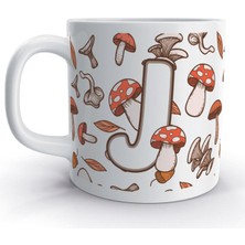 Rock'n Fox J Harfi Mantar Sonbahar Tasarım Desenli Harfli Kupa Bardak