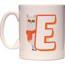 Rock'n Fox E Harfi Lama  Tasarım Desenli Harfli Kupa Bardak