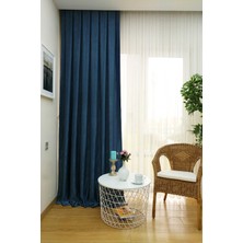 Evdepo Home Indigo Düz Renk Pileli Soft Fon Perde, 1/3 Sık Pile, Tek Kanat 50 x 250 cm