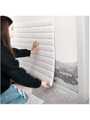 Renkli Duvarlar Kendinden Yapışkanlı 6,5 mm Beyaz Sünger Tuğla Panel