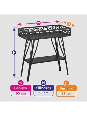 Vip Home Şık Dekorasyon Ferforje Çiçeklik ve Ayna Takımı Metal Çiçeklik