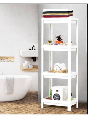 Modalonga Çok Amaçlı Plastik 4 Katlı Banyo Mutfak Balkon Rafı Beyaz