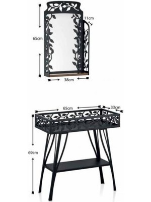 Vip Home Ferforje Çiçeklik ve Ayna Takımı Metal Çiçeklik