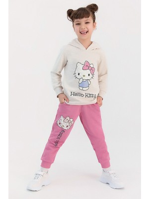 Hello Kitty Lisanslı Şeker Pembe Kız Çocuk Kapşonlu Eşofman Takımı