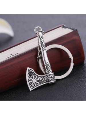 Viking Iskandinav Valknut Triquetra Kolovrat Nordik Figürleri & Sembolleri Balta Çelik Anahtarlık