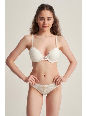 Lejardin Ekru Silikonlu Taşlı Dantelli Sütyen Takım 5040